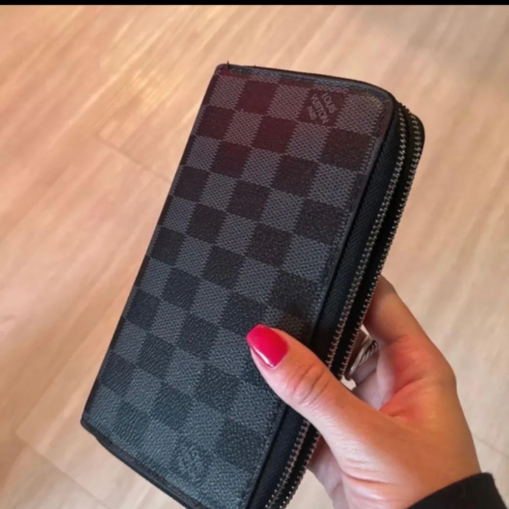 Louis Vuitton Black Checkered Zip Wallet